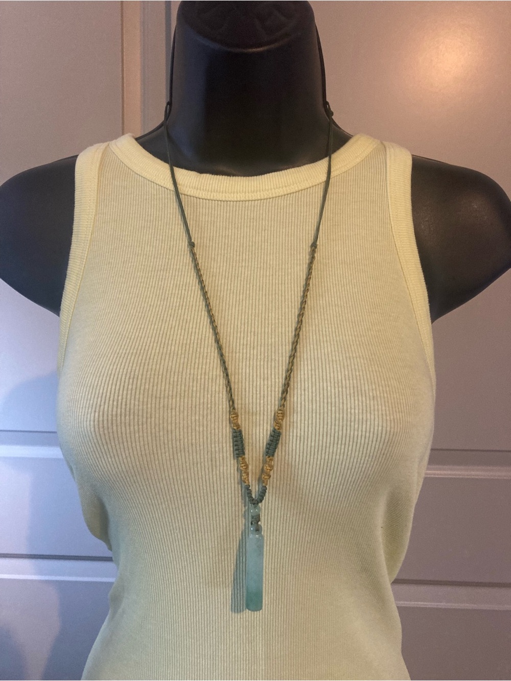 Handmade Green Jade Pendant Necklace - Boho Long Layer